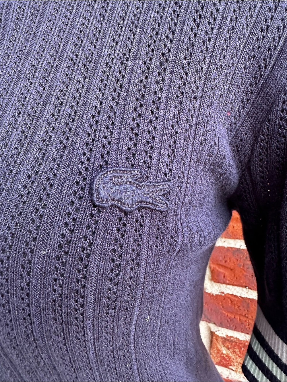 Lacoste Navy Polo Knit Dress with Light Blue Stripe - Picture 3 of 4